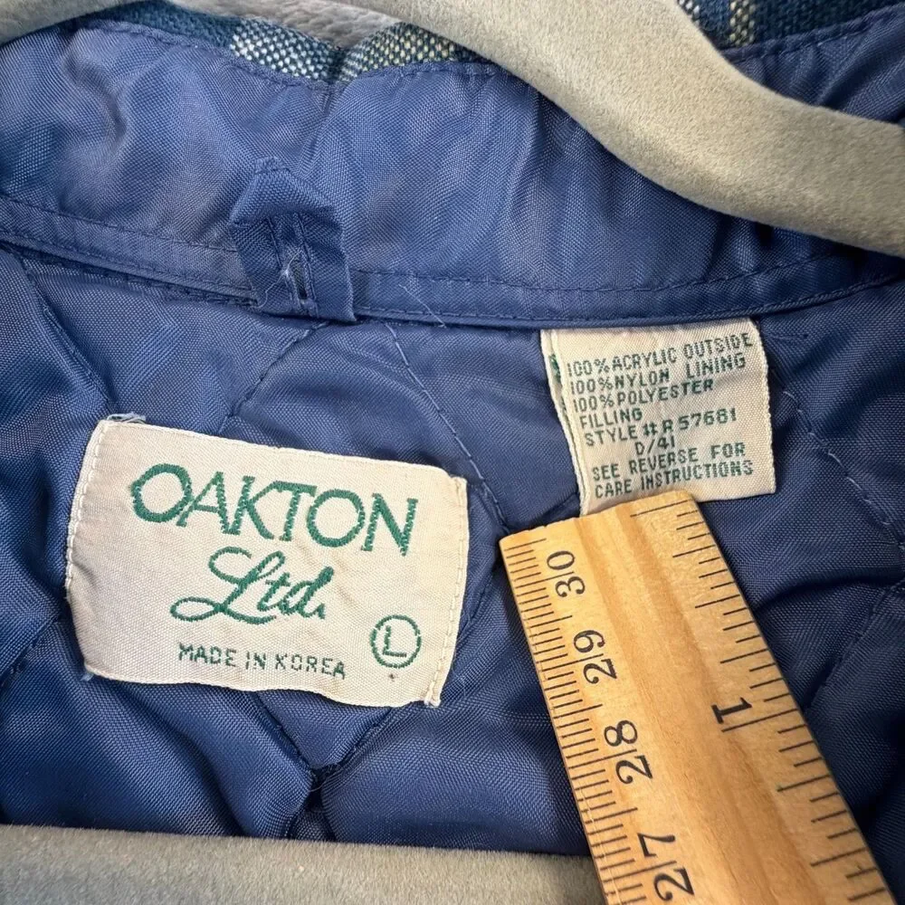 Oakton Ltd Vintage Flannel Shirt Jacket Mens Large Plaid Quilted Lined